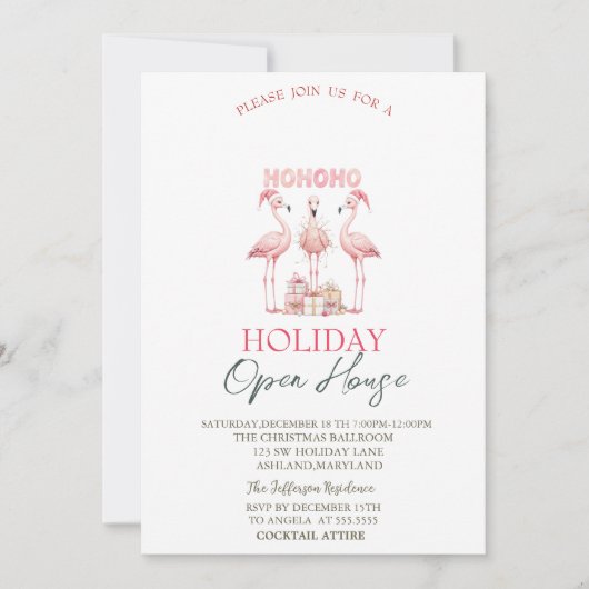 Pink Flamingos präsentiert Holiday Open House  Einladung (Vorderseite)
