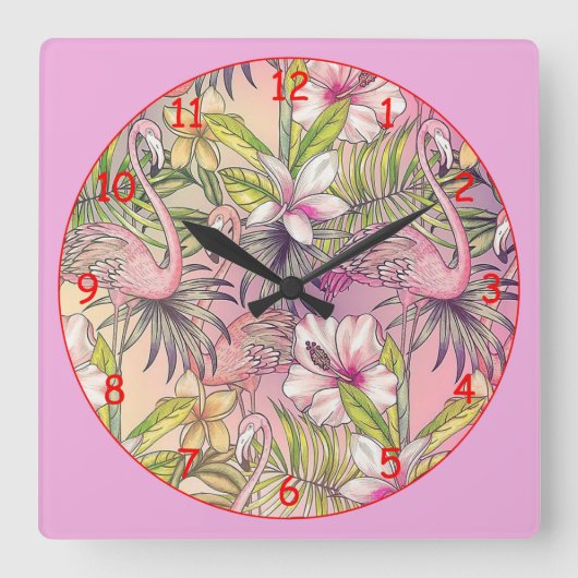 Pink Flamingos Quadratische Wanduhr (Vorderseite)