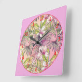 Pink Flamingos Quadratische Wanduhr (Winkel)