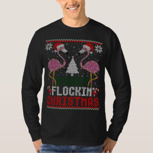 Pink Flamingos Santa Merry Flockin Weihnachten Ugl T-Shirt