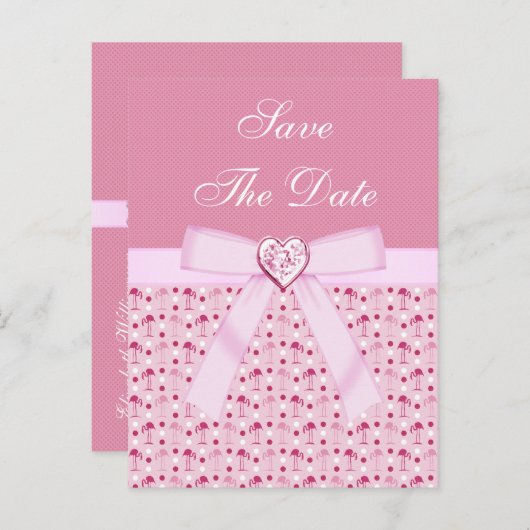 Pink Flamingos Save the Date Hochzeit Ankündigungspostkarte (Vorne/Hinten)