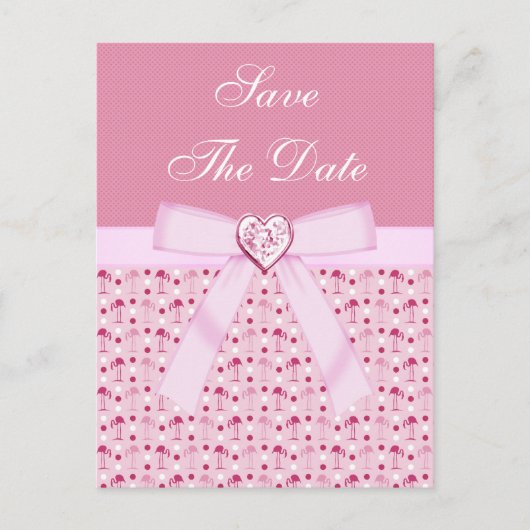 Pink Flamingos Save the Date Hochzeit Ankündigungspostkarte (Vorderseite)