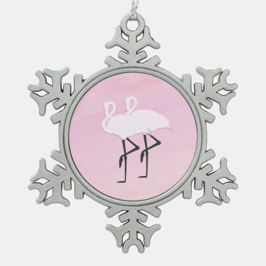 Pink Flamingos Schneeflocken Zinn-Ornament (Vorderseite)