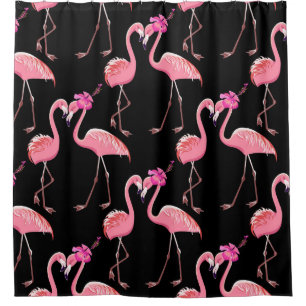 Pink Flamingos: Schwarzer Hintergrund Vintag Duschvorhang