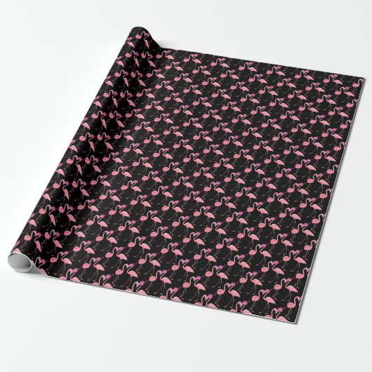 Pink Flamingos: Schwarzer Hintergrund Vintag Geschenkpapier (Ungerollt)