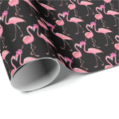 Pink Flamingos: Schwarzer Hintergrund Vintag Geschenkpapier (Rolleneckpunkt)