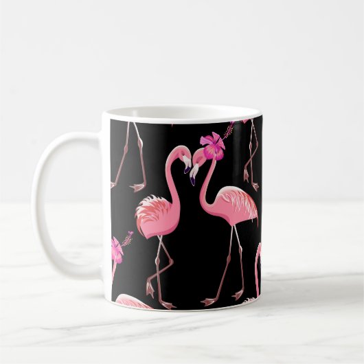 Pink Flamingos: Schwarzer Hintergrund Vintag Kaffeetasse (Links)