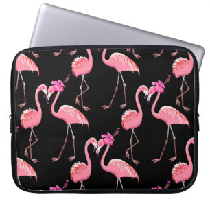 Pink Flamingos: Schwarzer Hintergrund Vintag Laptopschutzhülle