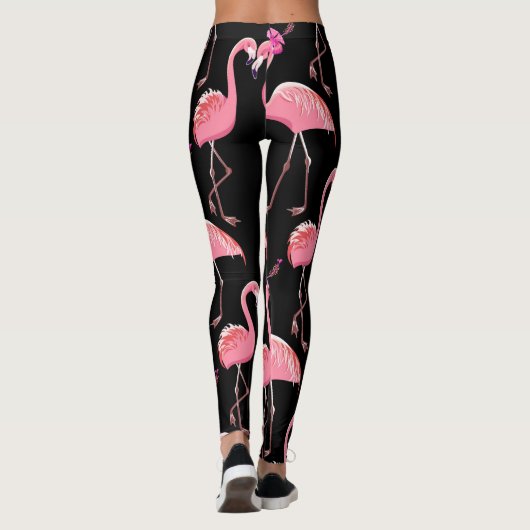 Pink Flamingos: Schwarzer Hintergrund Vintag Leggings (Rückseite)
