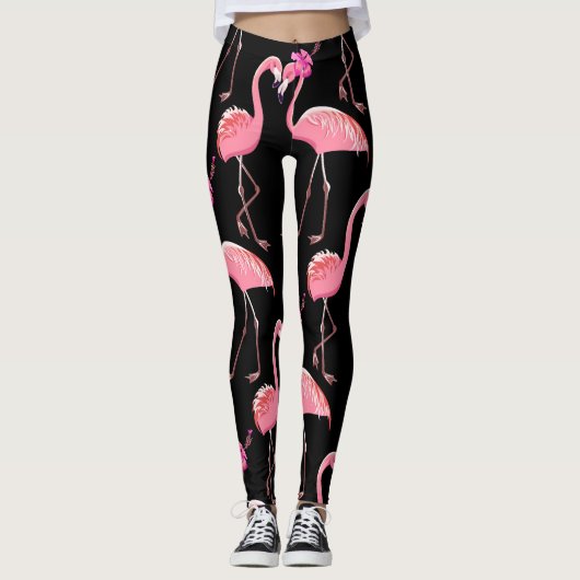 Pink Flamingos: Schwarzer Hintergrund Vintag Leggings (Vorderseite)