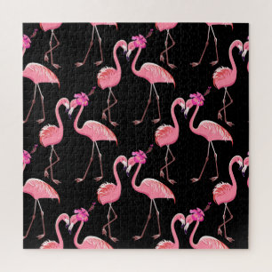 Pink Flamingos: Schwarzer Hintergrund Vintag Puzzle