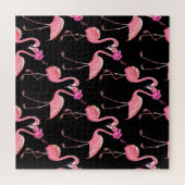 Pink Flamingos: Schwarzer Hintergrund Vintag Puzzle (Horizontal)
