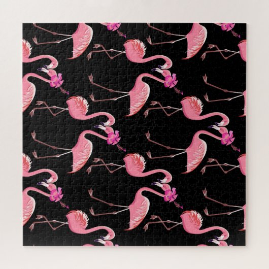 Pink Flamingos: Schwarzer Hintergrund Vintag Puzzle (Horizontal)