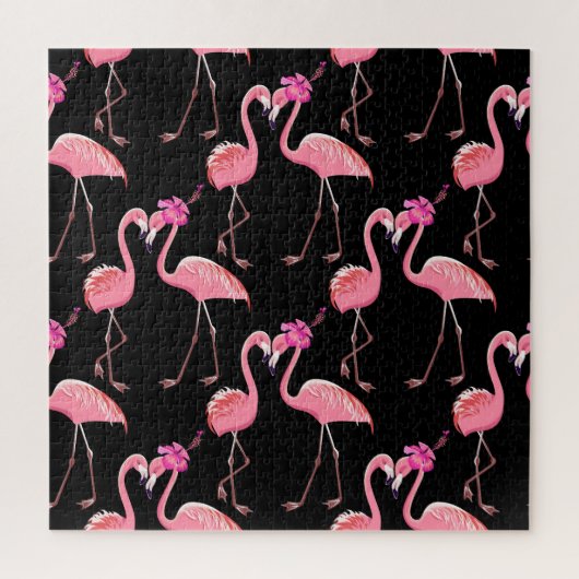 Pink Flamingos: Schwarzer Hintergrund Vintag Puzzle (Vertikal)
