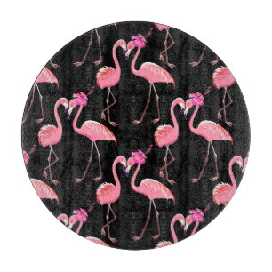 Pink Flamingos: Schwarzer Hintergrund Vintag Schneidebrett