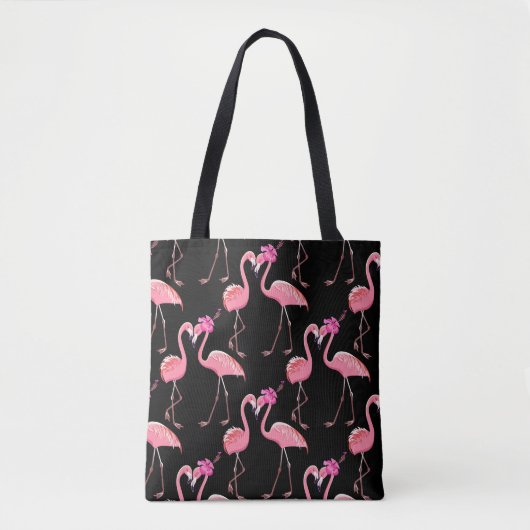 Pink Flamingos: Schwarzer Hintergrund Vintag Tasche (Vorderseite)