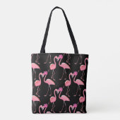 Pink Flamingos: Schwarzer Hintergrund Vintag Tasche (Rückseite)