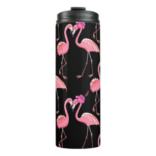 Pink Flamingos: Schwarzer Hintergrund Vintag Thermosbecher