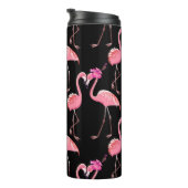 Pink Flamingos: Schwarzer Hintergrund Vintag Thermosbecher (Nach rechts gedreht)