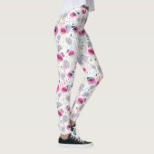 Pink Flamingos Stilisierte tropische Blume Muster Leggings (Rechts)