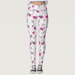 Pink Flamingos Stilisierte tropische Blume Muster Leggings