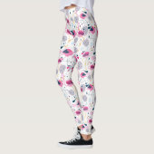 Pink Flamingos Stilisierte tropische Blume Muster Leggings (Links)
