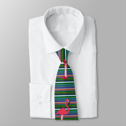 Pink Flamingos Striped Neck Tie - HAMbWG Krawatte (Gebunden)
