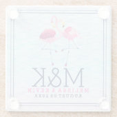 Pink Flamingos & Stylized Beach Water Waves Glasuntersetzer (Rückseite)