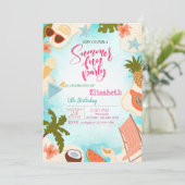 Pink Flamingos Summer Pool Party Birthday Party Einladung (Stehend Vorderseite)