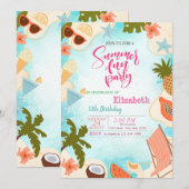 Pink Flamingos Summer Pool Party Birthday Party Einladung (Vorne/Hinten)