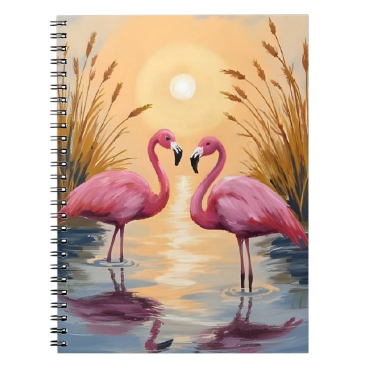 Pink Flamingos Sunset Animal Painting Notizblock (Vorderseite)