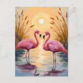 Pink Flamingos Sunset Animal Painting Postkarte (Vorderseite)