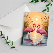 Pink Flamingos Sunset Animal Painting Postkarte