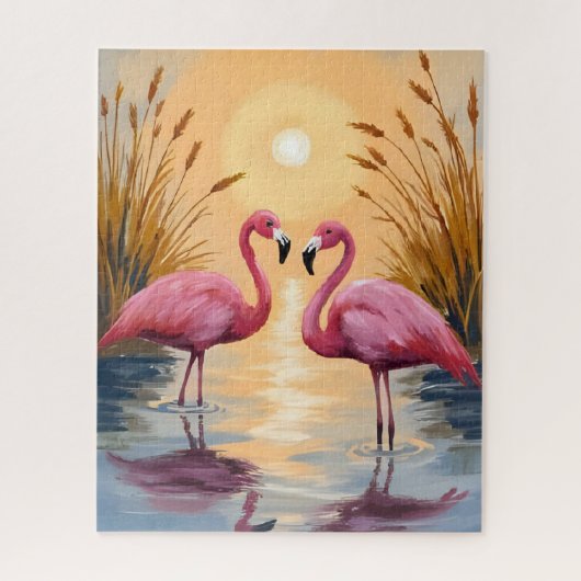 Pink Flamingos Sunset Animal Painting Puzzle (Vertikal)