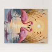 Pink Flamingos Sunset Animal Painting Puzzle (Horizontal)