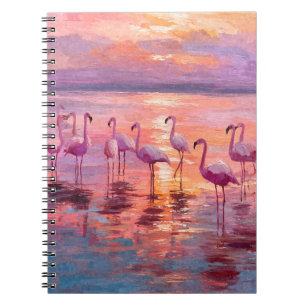 Pink Flamingos Sunset Watercolor Kunst, Dichtung u Notizblock
