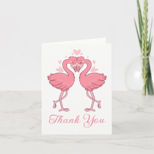 Pink Flamingos Tropical Beach Wedding Thank You Dankeskarte (Vorderseite)