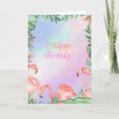 Pink Flamingos Tropical Holographic Birthday Karte (Vorderseite)