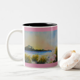Pink Flamingos Tropical Island Zweifarbige Tasse