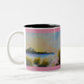 Pink Flamingos Tropical Island Zweifarbige Tasse (Links)