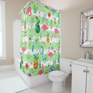 Pink Flamingos & Tropical Melody Pattern Duschvorhang