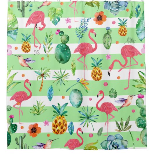 Pink Flamingos & Tropical Melody Pattern Duschvorhang (Vorderseite)