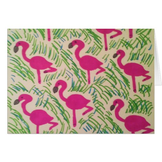 Pink Flamingos Tropical Pattern Grußkarte (Vorderseite (Horizontal))