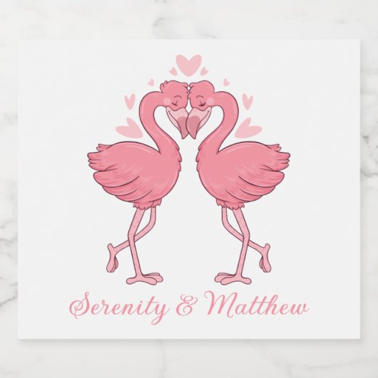 Pink Flamingos Tropical Summer Beach Wedding Alkoholflaschenetikett (Einzelnes Label)