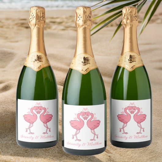 Pink Flamingos Tropical Summer Beach Wedding Schaumweinetikett