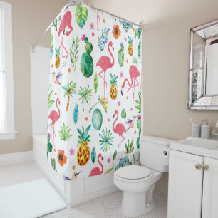 Pink Flamingos und tropische Blume Muster Duschvorhang
