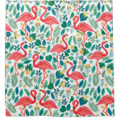 Pink Flamingos und tropische Blume Muster Duschvorhang (Vorderseite)