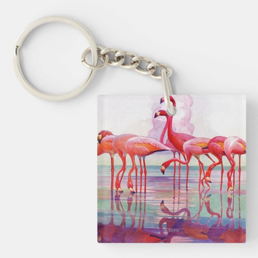 Pink Flamingos von Francis Lee Jaques Schlüsselanhänger (Vorderseite)