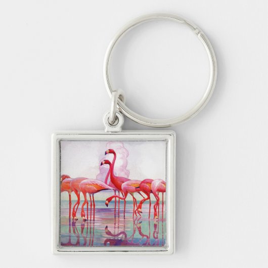 Pink Flamingos von Francis Lee Jaques Schlüsselanhänger (Vorne)