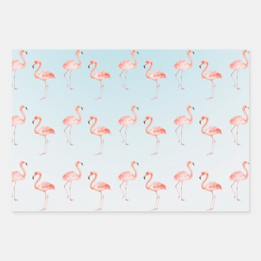 Pink Flamingos Watercolor Geschenkpapier Set (Vorderseite)